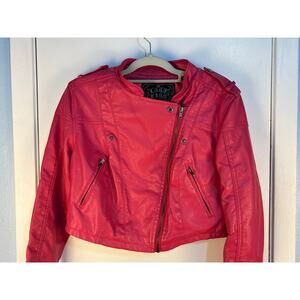 VTG Y2K Last Kiss Moto Jacket Large Pink Faux Leather Punk Festival Bikercore
